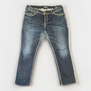Silver Jeans Suki Mid Straight Fluid Denim Womens Size 20 Long Stretch Dark Wash